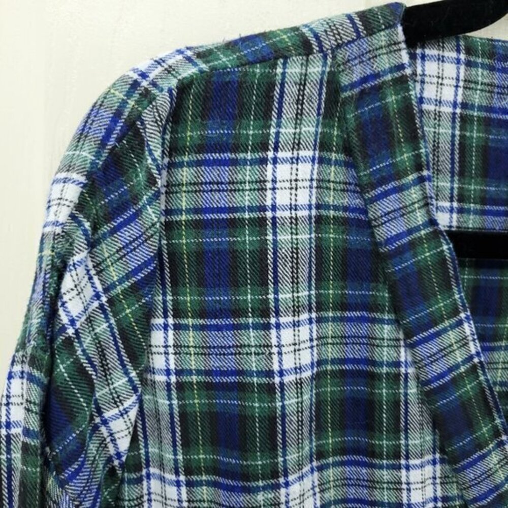 VTG 90s Disney 100% Cotton Flannel Plaid V-Neck Mickey Nightshirt OS Green/Blue - Picture 5 of 15